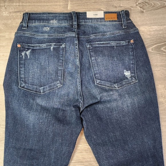 NWT JUDY BLUE Distressed Mid Rise Dark Wash Denim Skinny Fit Jean 14 W - Picture 14 of 15